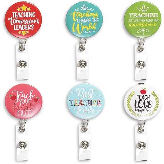 Juvale; Retractable Badge Holder with Reel Clip for Office ID for Teachers (6 Pack); Category:Badges & Lanyards; Image:1